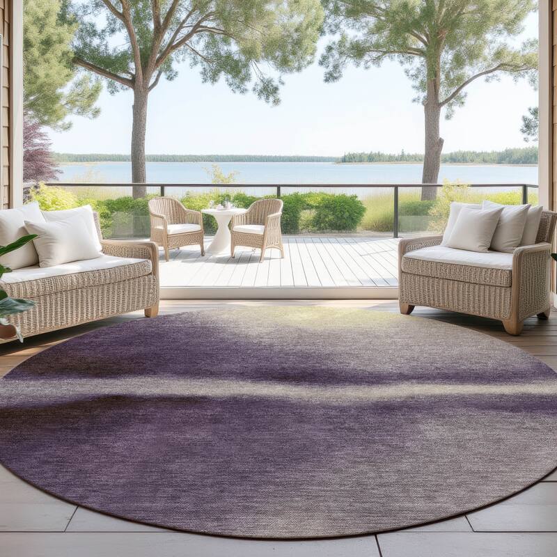 Machine Washable Indoor/ Outdoor Modern Landscape Chantille Rug - Plum - 8' x 8'
