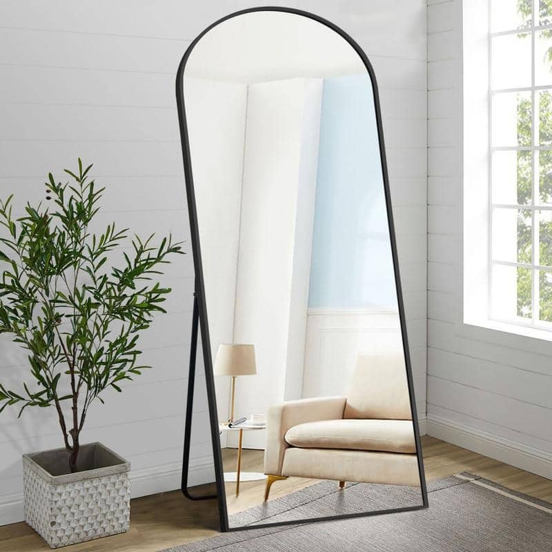 Full Length Free Standing Body Mirror Metal Framed Wall Mirror Large Floor Mirror - 71"x31" - Black-Arch