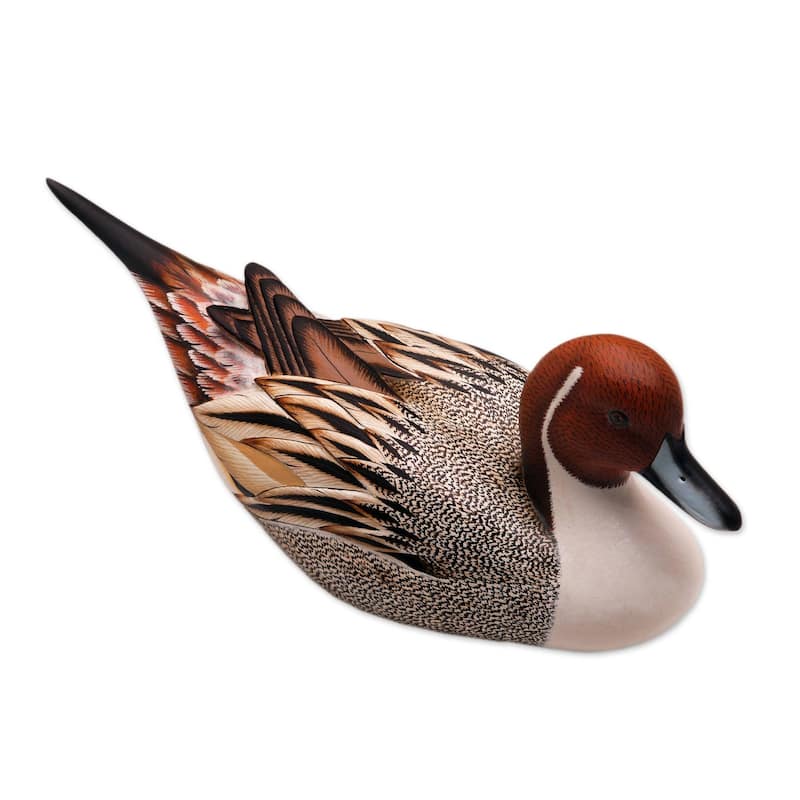 NOVICA Handmade Pintail Duck Wood Statuette (Indonesia) - 4.1" H x 10.75" W x 3.5" D