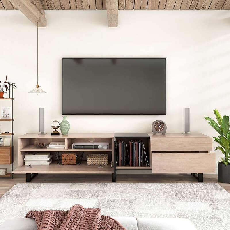 70.90'' Modern TV Stand with Drop Down Door - Natural