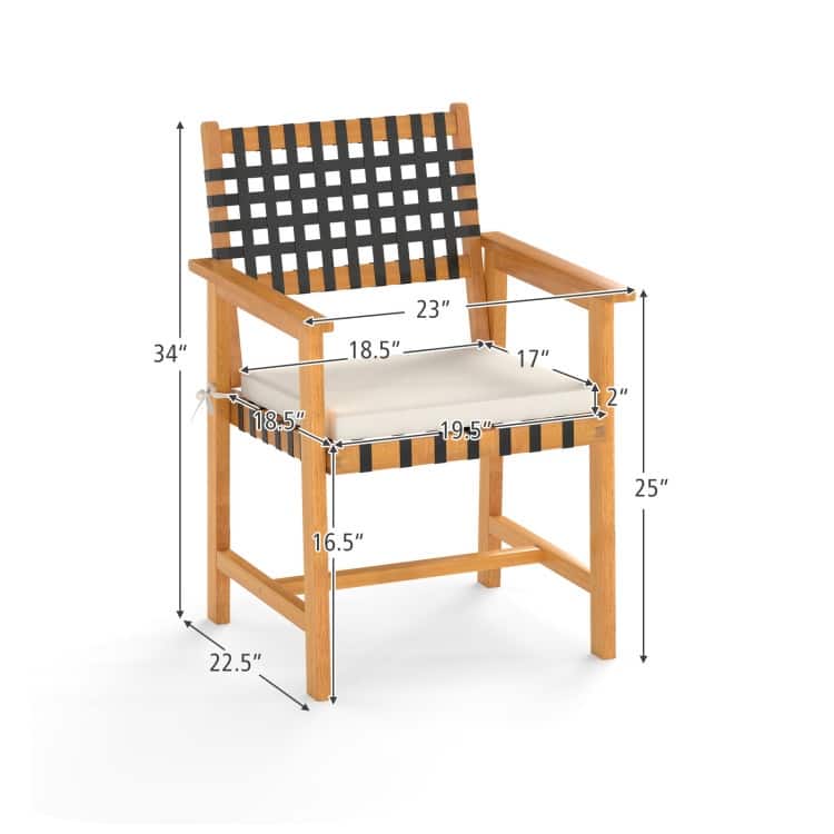 Natural-Off White Acacia Wood Outdoor Dining Chairs Set of 2 with Cushions - 23” x 22.5” x 34” (L x W x H)