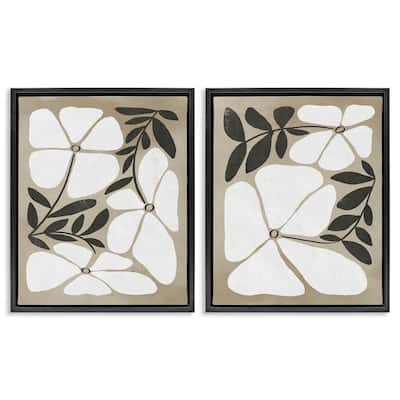 Stupell Neutral Bohemian Flowers Framed Floater Canvas Wall Art Design By Victoria Barnes (Set of 2)