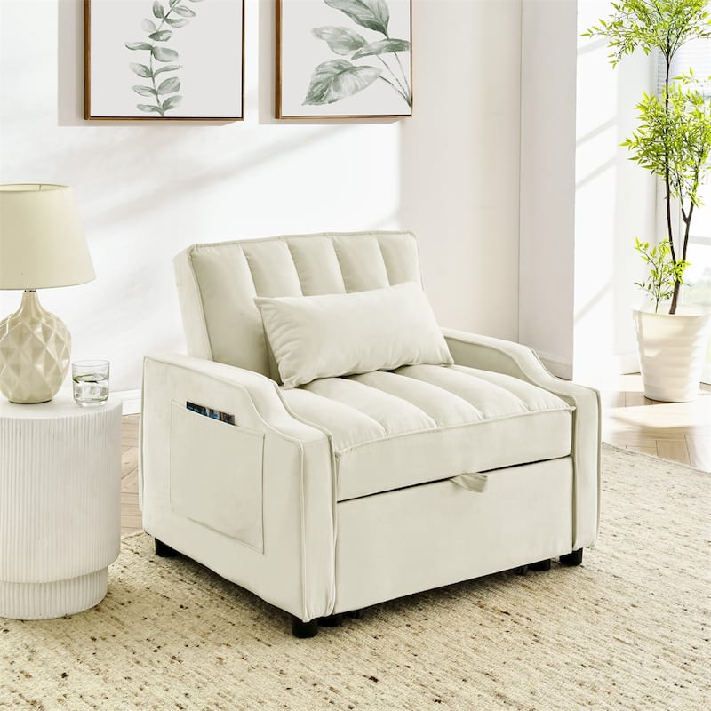 3 in 1 Pull Out Living Room Velvet Single Armchair Sofa Couch Bed