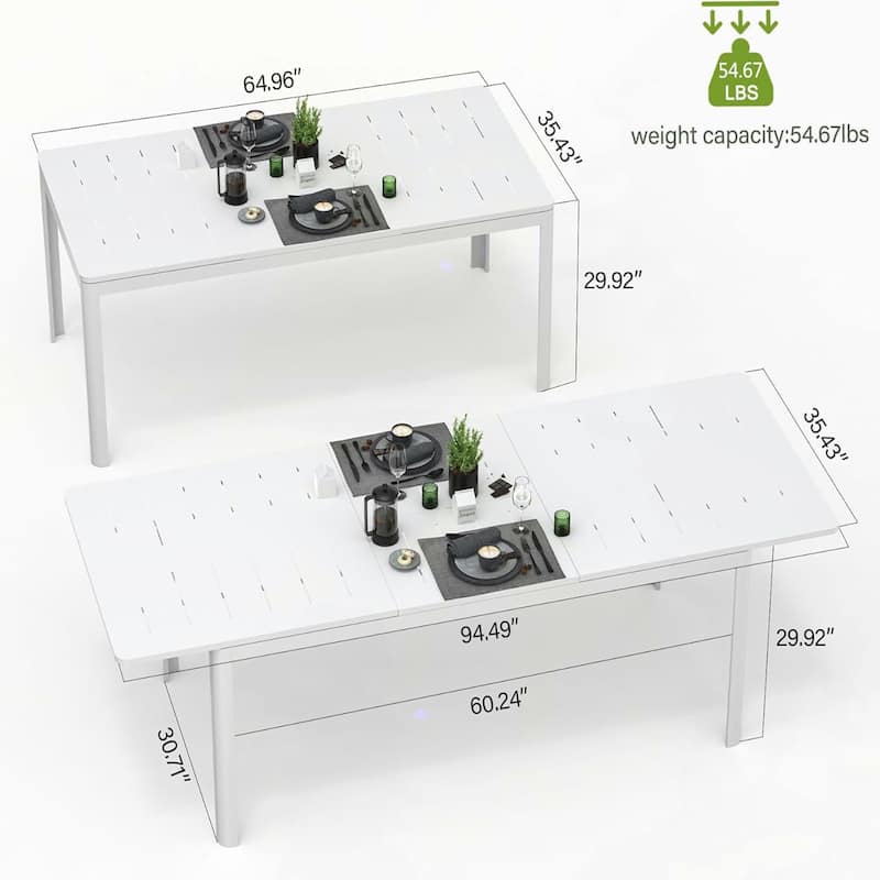 Patio aluminum Expandable Dining Table,Ivory White