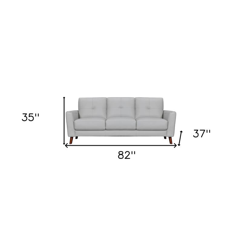 HomeRoots 82" Light Slate Gray Leather Sofa With Brown Legs