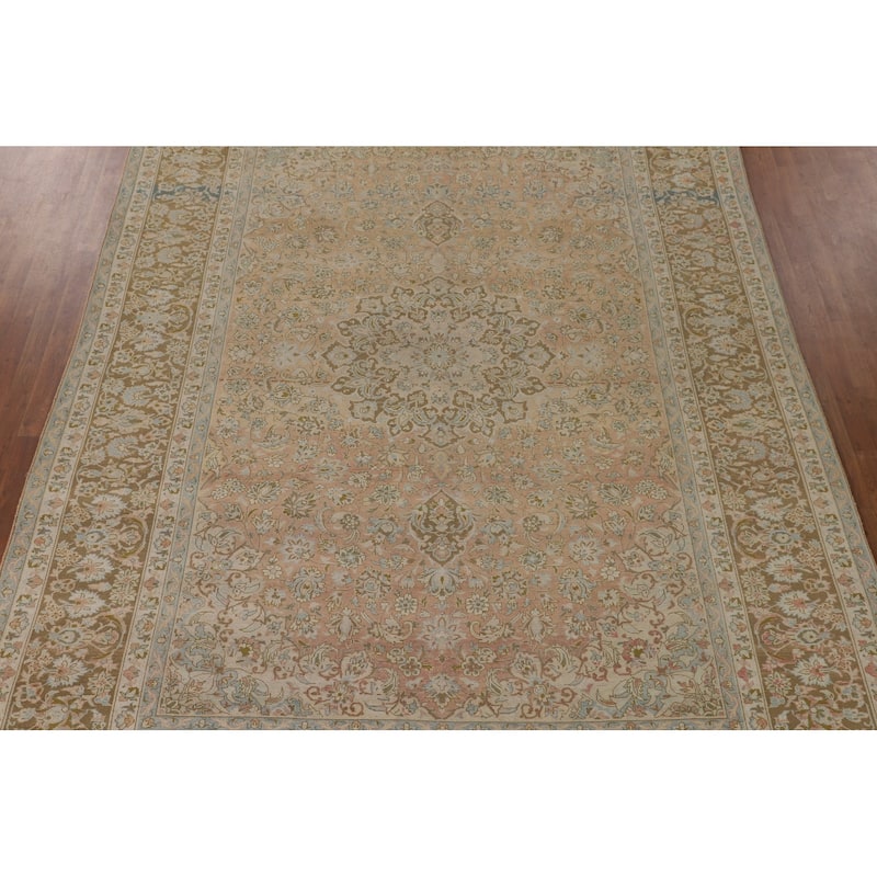 Distressed Kashan Persian Vintage Rug Handmade Wool Carpet - 9'6"x 13'4"