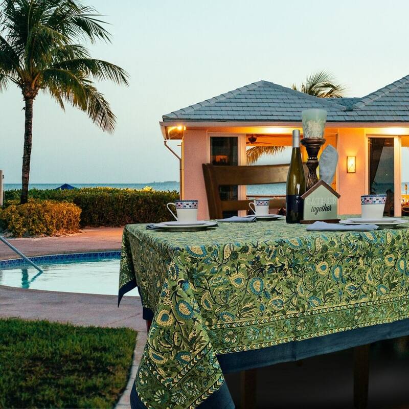 Sweet Us Amara Floral Cotton Block Print Tablecloth Rectangle