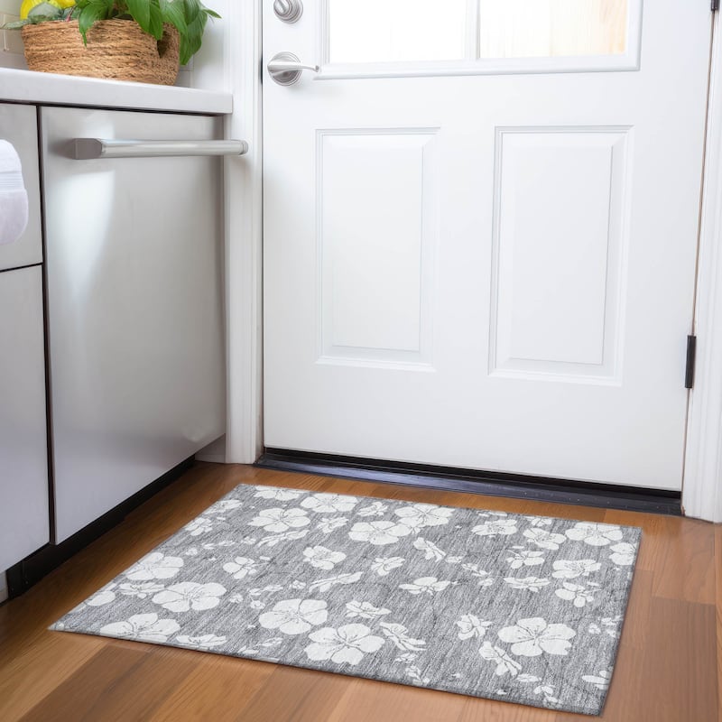 Premium Washable Super Soft Modern Floral Mayfield Rug - Gray - 1'8" x 2'6"