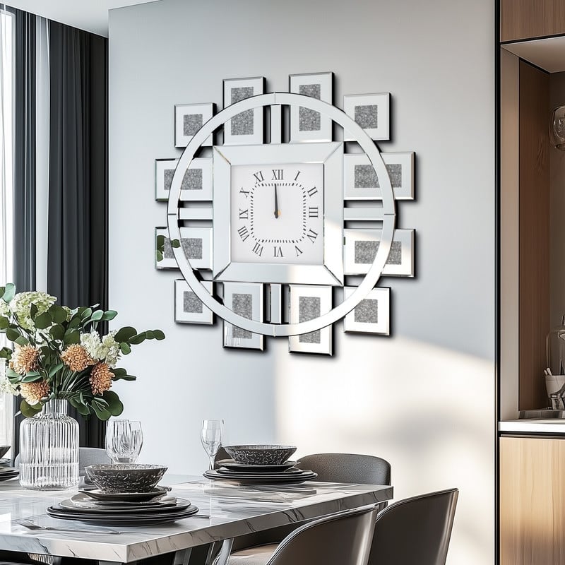Large Wall Clock Crystal Twinkle Crush Diamond Mirrored