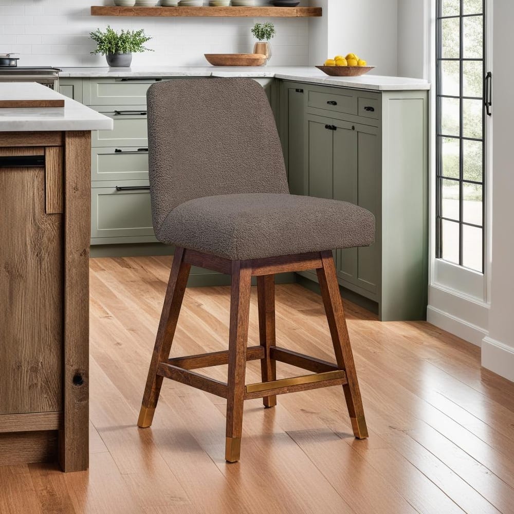 Amalie Upholstered Bar Stool, Swivel Counter Height Stool with Solid Wood Frame