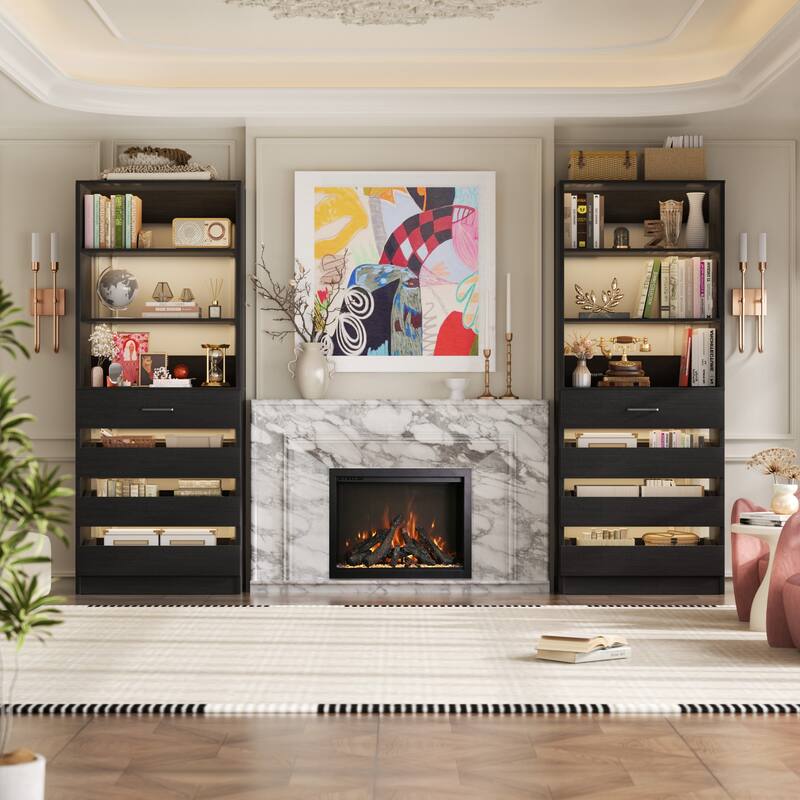 21.3'' W Closet System with 4 Wooden Drawers, 1.78FT Walk-in Closet Organizer Wardrobe with Adjustable Open Shelves