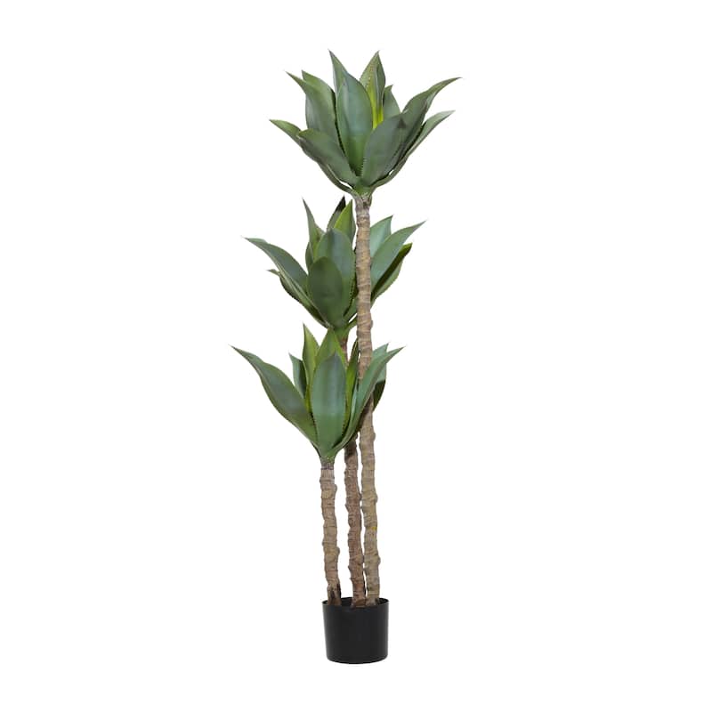 Green Faux Foliage Dracaena Artificial Tree with Realistic Leaves and Black Plastic Pot - 19 x 23 x 60