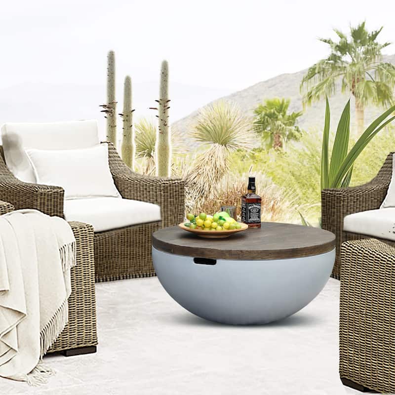 Grey and Brown MgO Round Coffee Table, Indoors and Outdoors