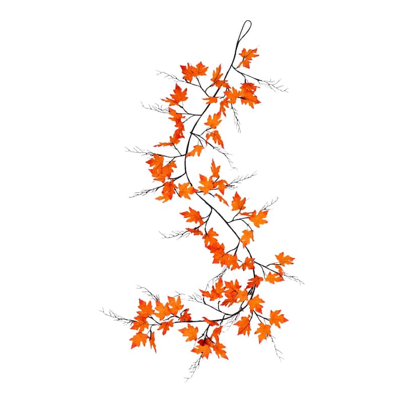 Pre-Lit Artificial Maple Leaf Fall Harvest Garlands - 6' - White LED Lights