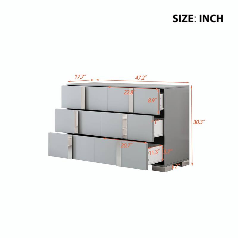 Mirrored Dresser with Metal Handle, 6 Drawers