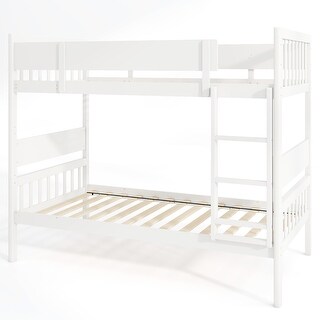 Costway Twin Over Twin Bunk Bed Solid Wood Bed Frame with Ladder - See Details