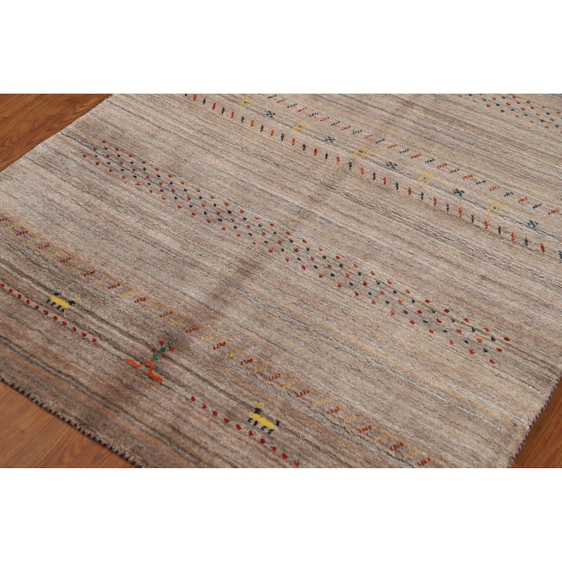 Tribal Gabbeh Indian Rug Hand-Knotted Modern Brown Wool Carpet - 3'10" x 5'7"
