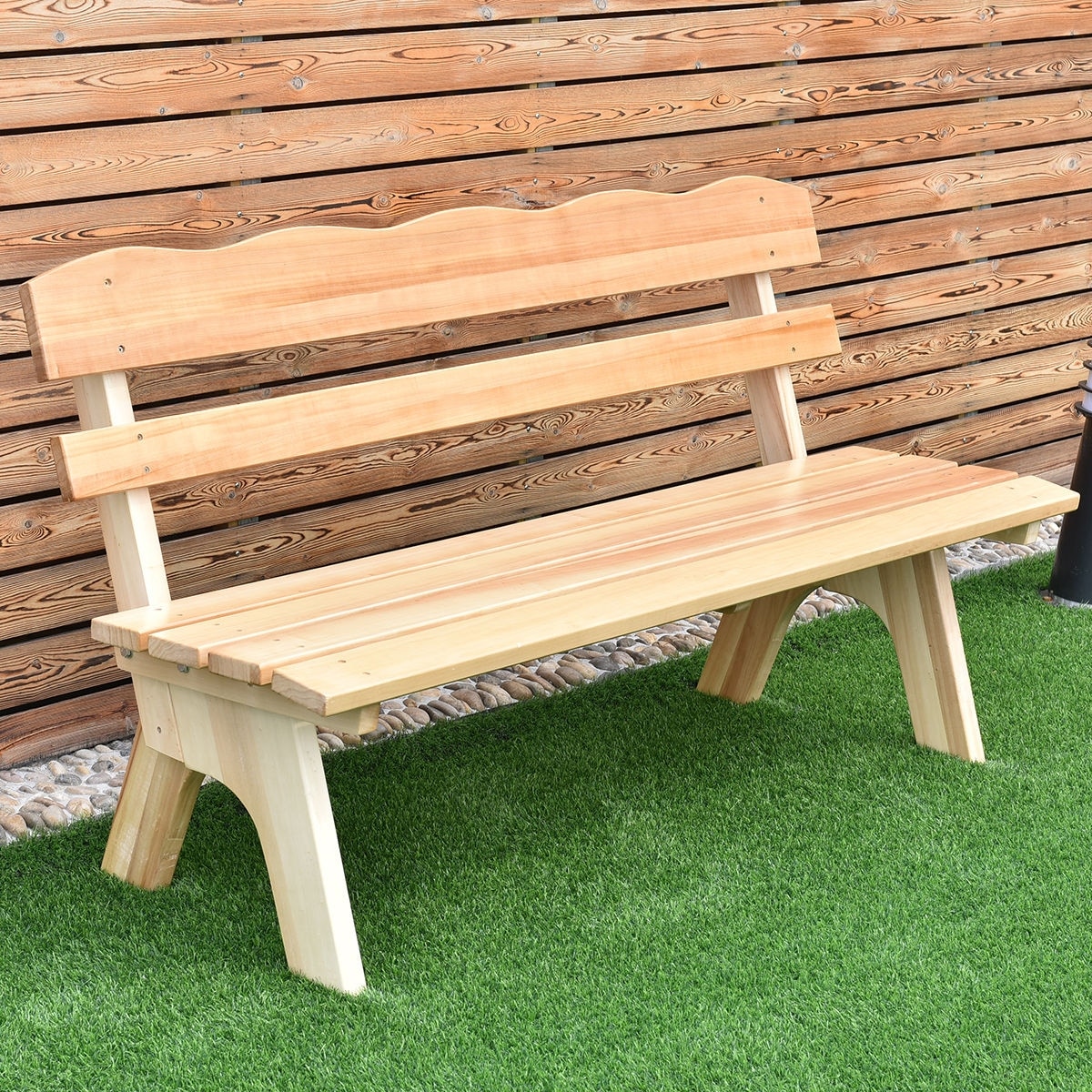 Shop Costway 5 Ft 3 Seats Outdoor Wooden Garden Bench Chair Wood Frame Yard Deck Furniture Overstock 15943334
