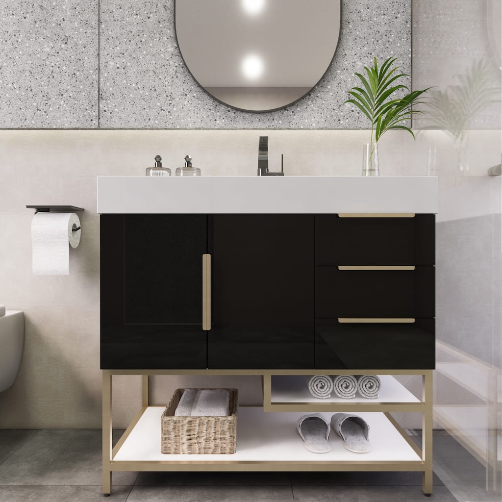 Noble 36" Free Standing Vanity (R Drawer) with Reinforced Acrylic Sink - 36" Width