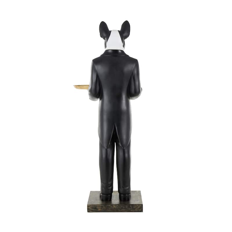 White Resin Floor Waiter Dog Decorative Sculpture with Gold Bow Tie and Plate - 26"W x 26"L x 64"H