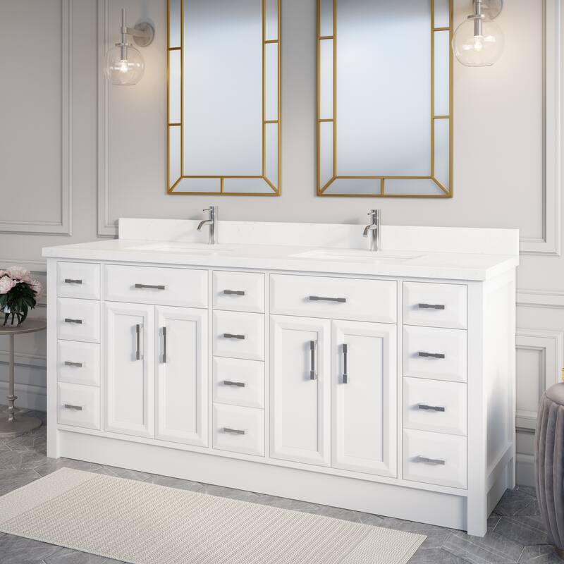 Calumet 75-in Solid Hardwood Bathroom Vanity with Engineered Stone Countertop