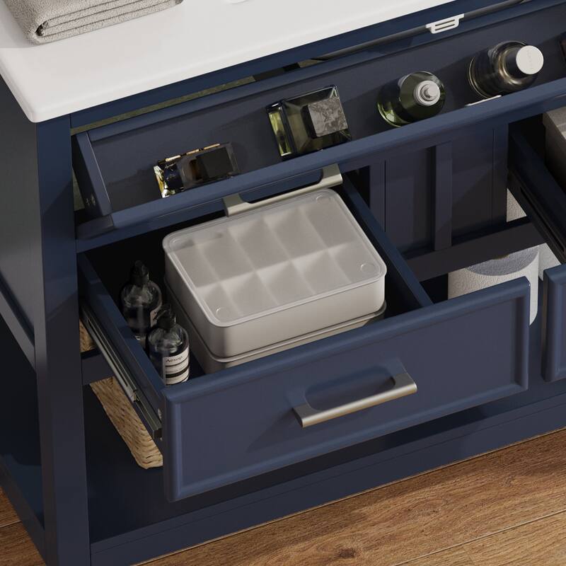 Bathroom Vanity with Sink, Multi-Functional Wood Bathroom Cabinet, Vanities Set with Open Shelf, Tip-Out Tray & 2 Drawers