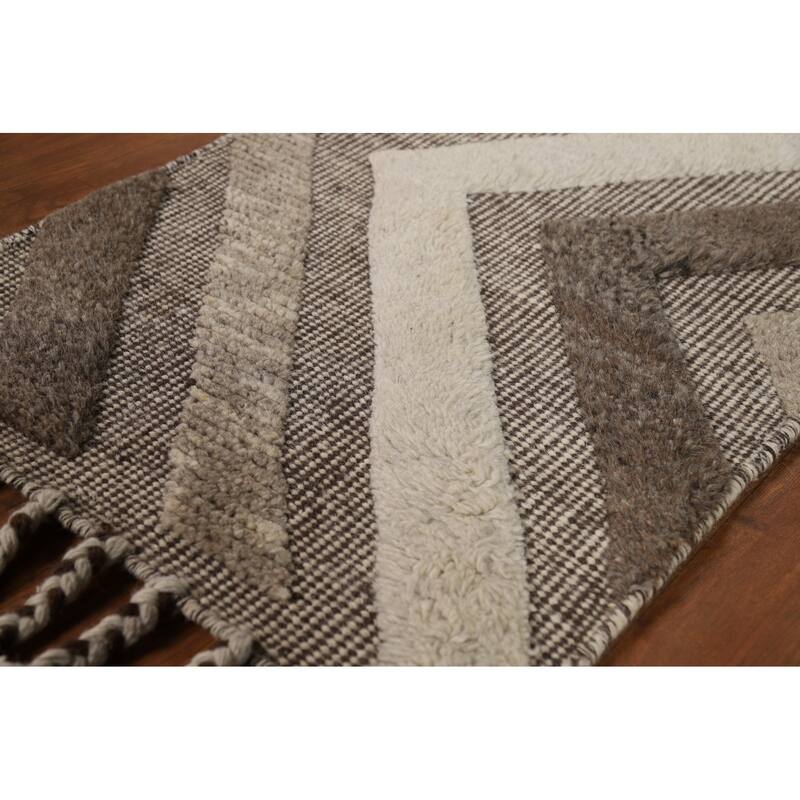 Earth Tone Carved Moroccan Indian Accent Rug Handmade Wool Carpet - 2'0"x 3'0"
