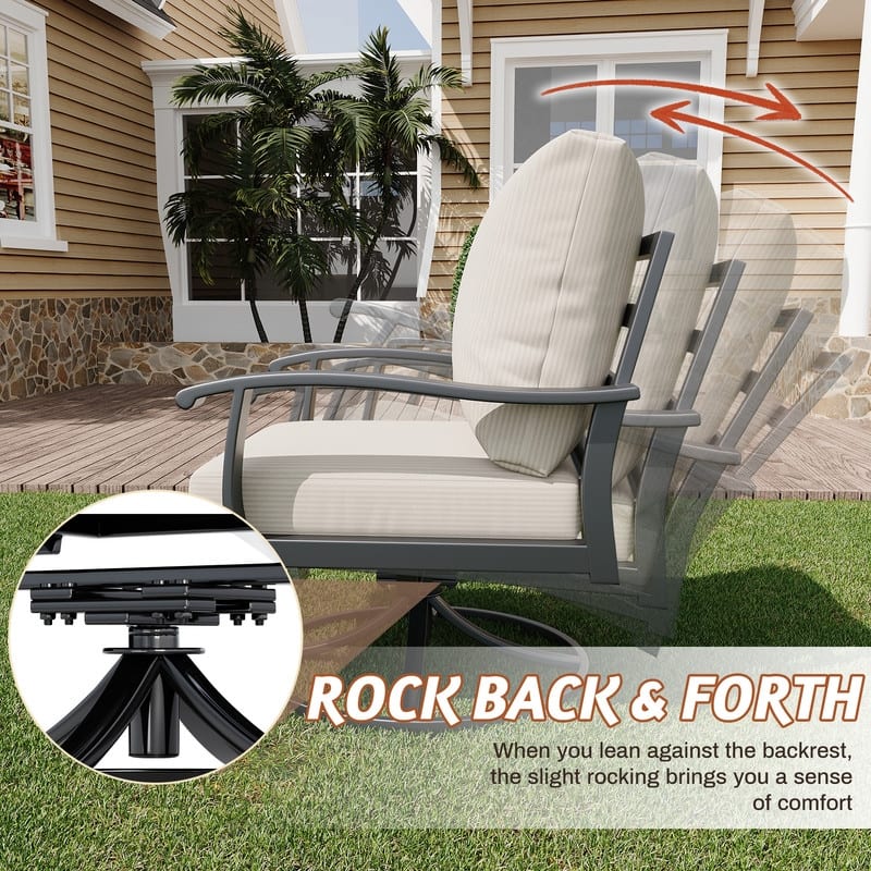 Erommy Patio Set: 360° Swivel Rockers, Sofa, Ottomans & Table – Outdoor Conversation Set for Poolside, Garden & Deck