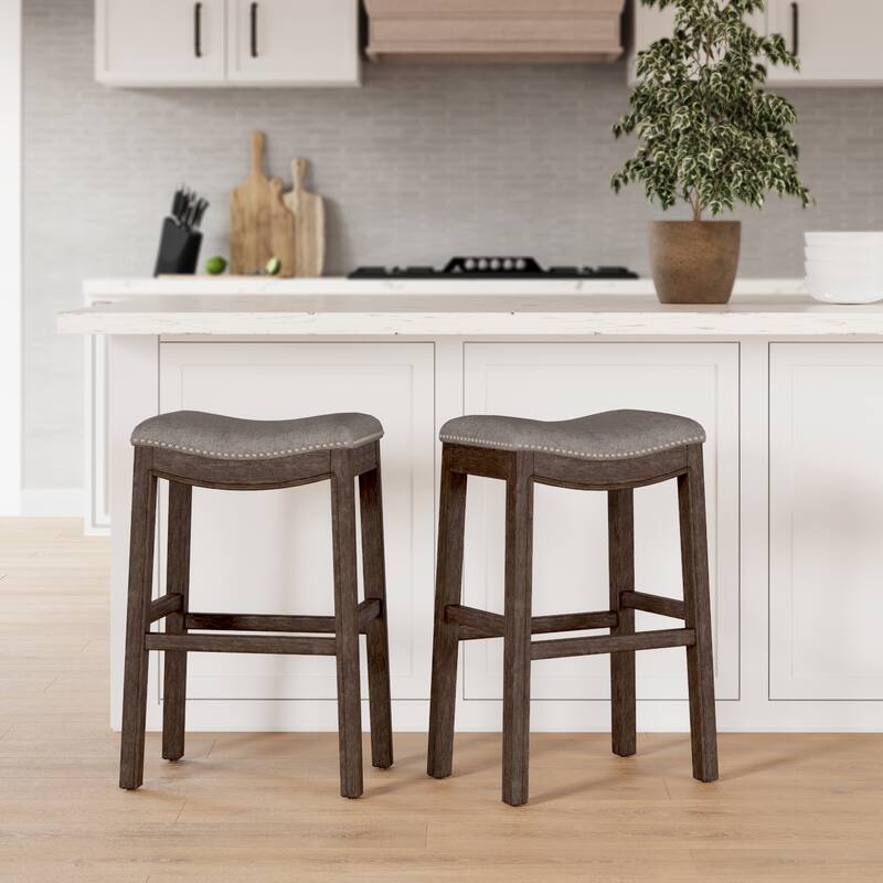 Sadie Saddle-Seat Wood Bar Stool with Upholstered Seat