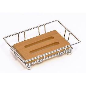Bathroom Soap Dish Bamboo Tray Metal Wire - 4.14" L x 3.4" W x 1.4" H