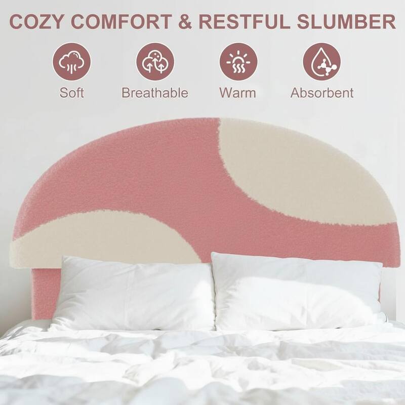 Twin Bed Frame, with Wooden Slats and Round Boucle Headboard