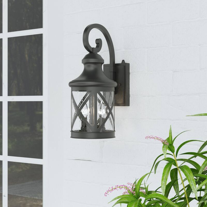 Maxax 2-Bulb Black Metal Outdoor Wall Lantern, Dusk-To-Dawn
