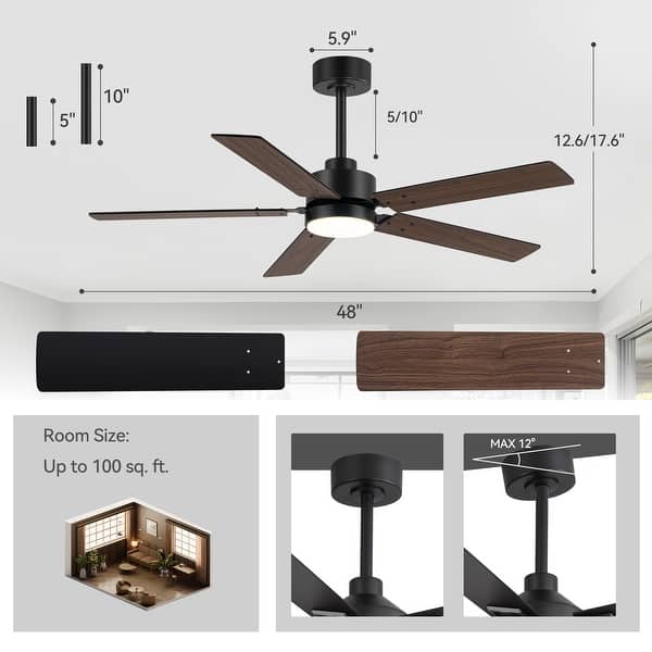 dimension image slide 8 of 15, 42/48/52/56/62-IN LED Ceiling Fan with Light Kit and Remote(5/7-Blade)