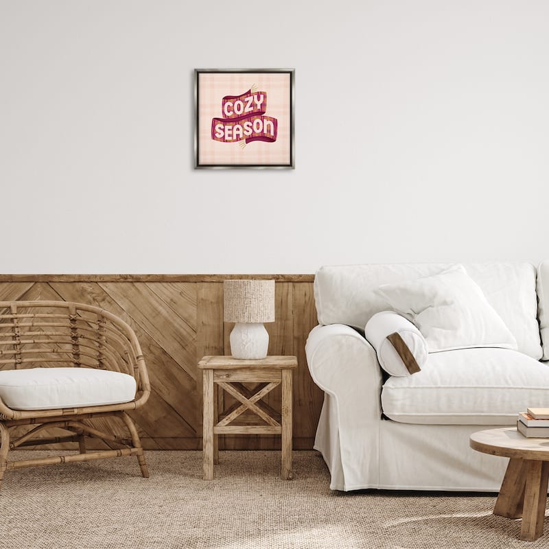 Stupell Cozy Season Scarf on Plaid Framed Floater Canvas Wall Art Design By Sarah Hickman
