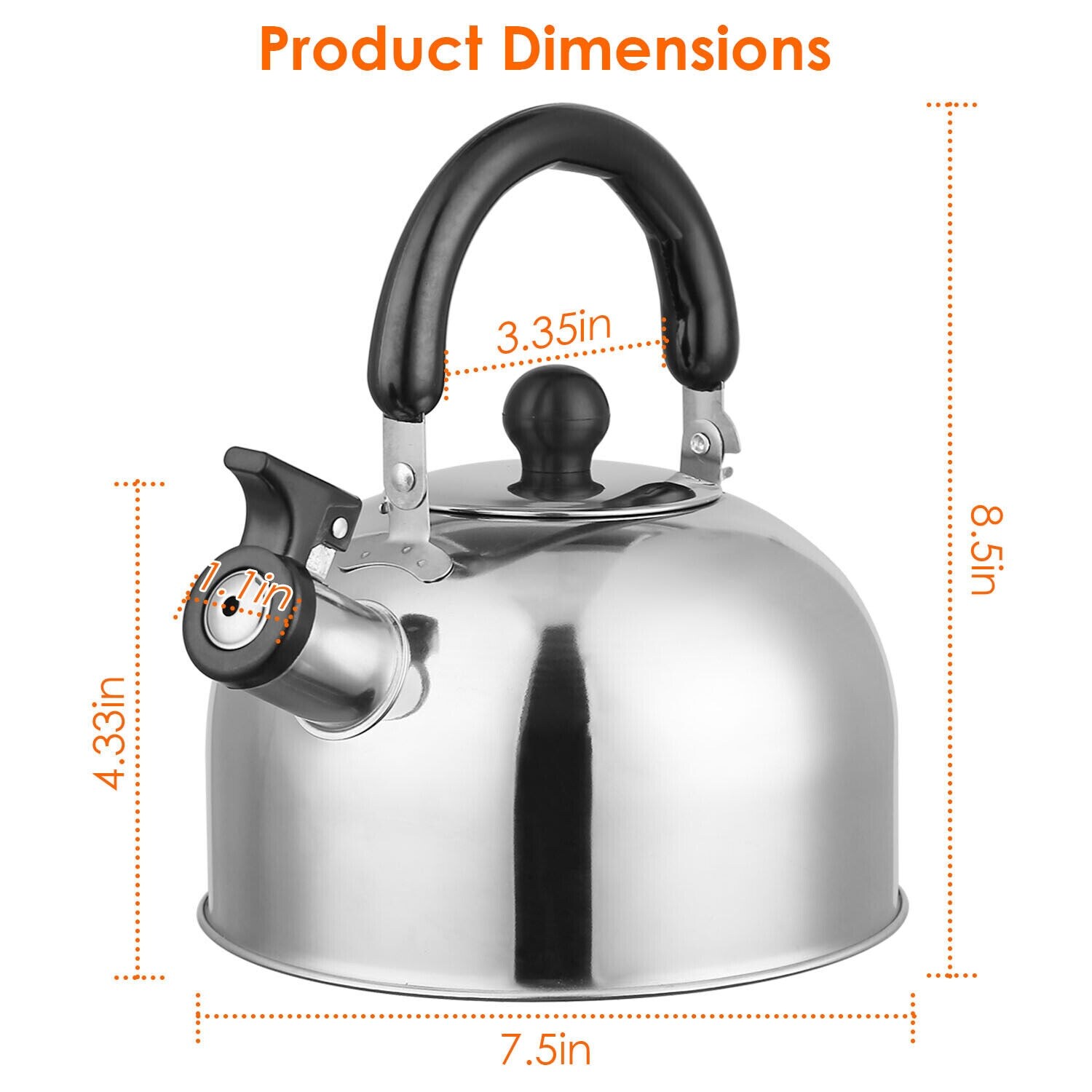 2L Stainless Steel Tea Kettle for Stovetop Induction Gas Silver