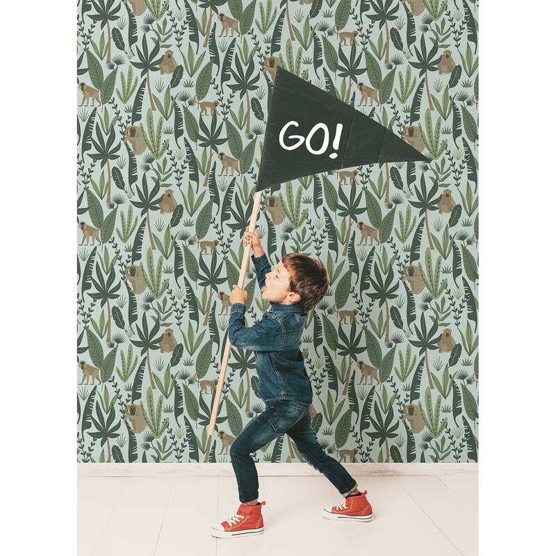 Chesapeake Kiki Green Monkeys Wallpaper - 20.9 x 396 x 0.025