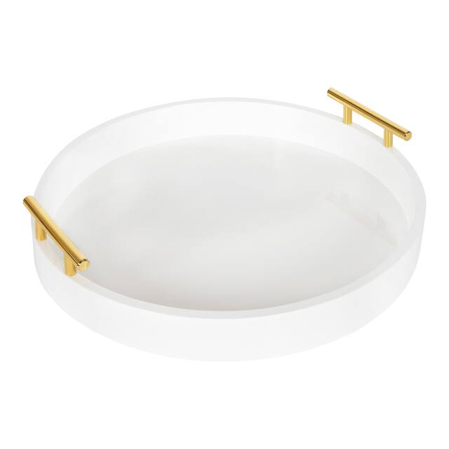 Kate and Laurel Lipton Round Decorative Tray with Metal Handles