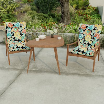 21" x 38" Black Floral Outdoor Chair Cushion with Ties and Loop - 38'' L x 21'' W x 3.5'' H
