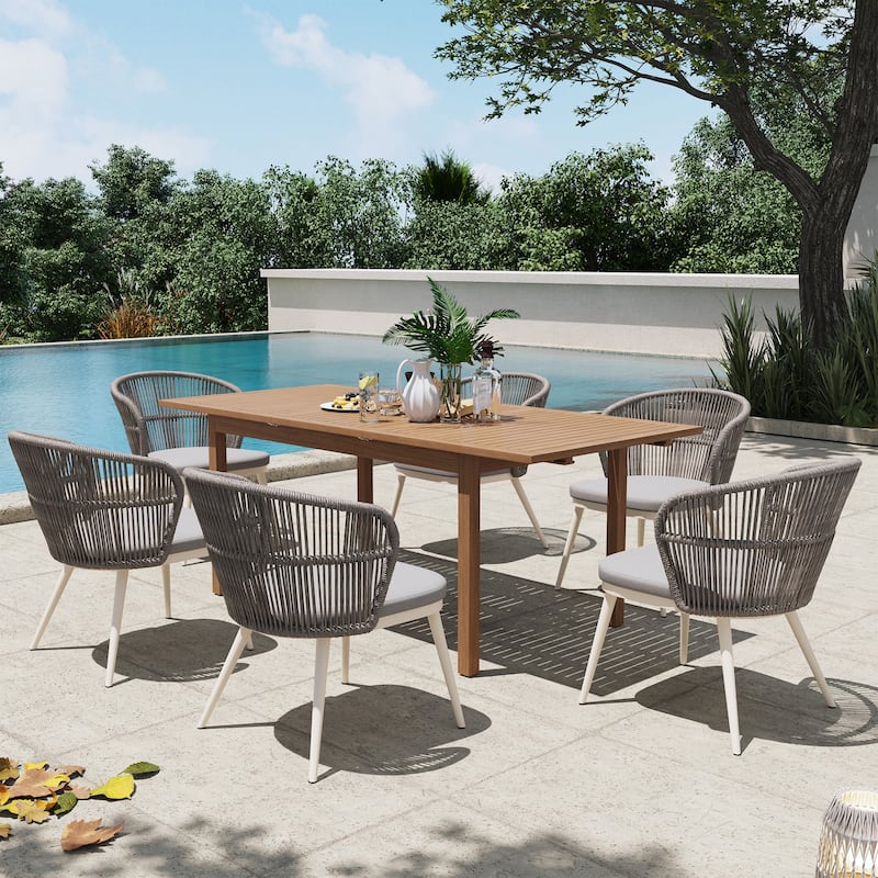 Outdoor 7-Piece Patio Dining Chair and Extendable Wood Dining Table