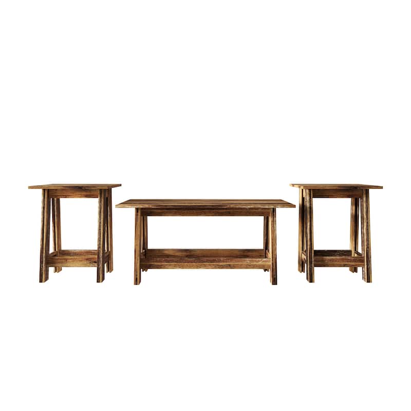 CraftPorch Rustic 2-Pieces End Tables with Coffee Table - Walnut