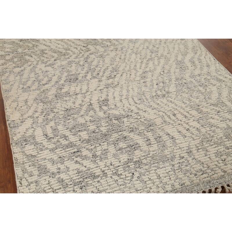 Beige Abstract Moroccan Oriental Area Rug Hand-Knotted Wool Carpet - 4'11"x 8'3"