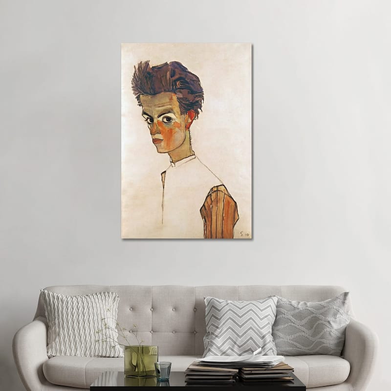 iCanvas "Self-Portrait with Striped Shirt" by Egon Schiele Canvas Print - 48x32x1.5
