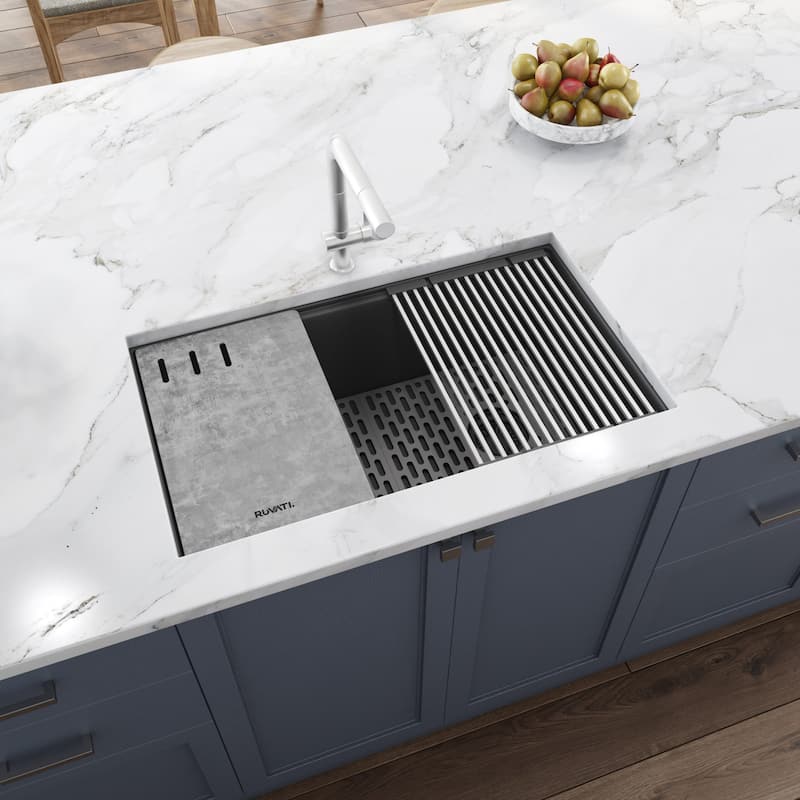 Ruvati 33-inch Undermount Workstation Granite Composite Kitchen Sink Urban Gray - RVG2302UG - 33" x 18-1/2″