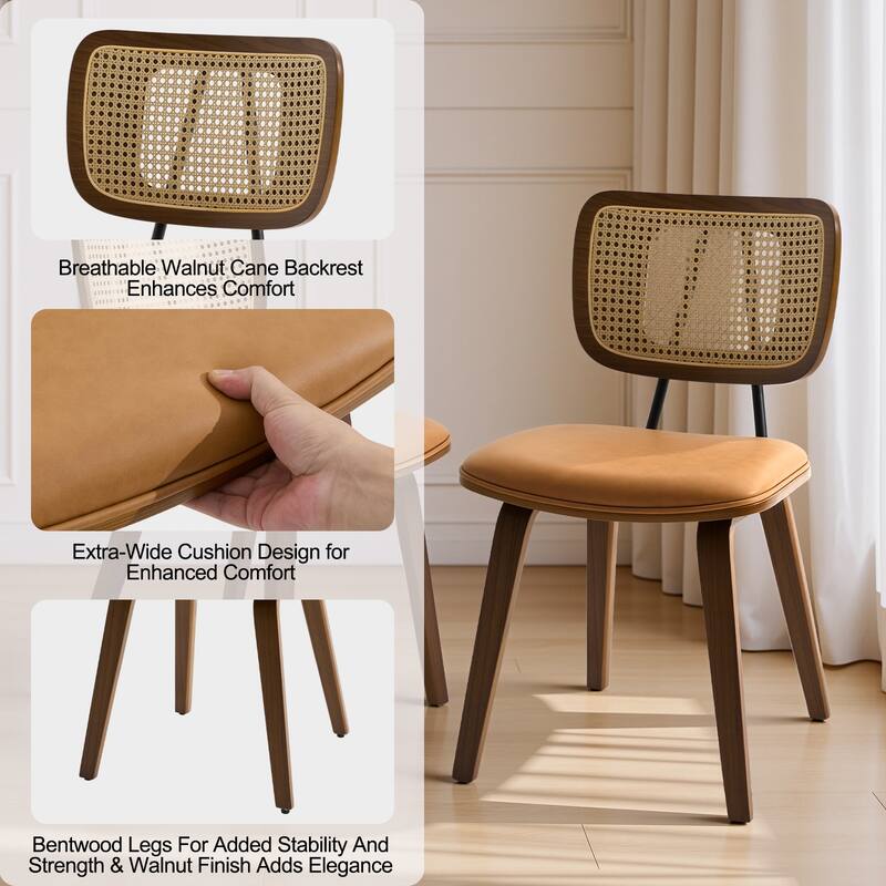 Faux Leather Upholstered Dining Chairs Set of 2/4 with Wood Legs - 32.3"H x 18.5"W x 21.8"D