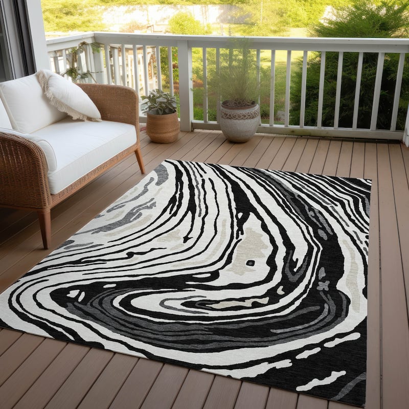 Machine Washable Indoor/ Outdoor Abstract Brushstrokes Chantille Rug