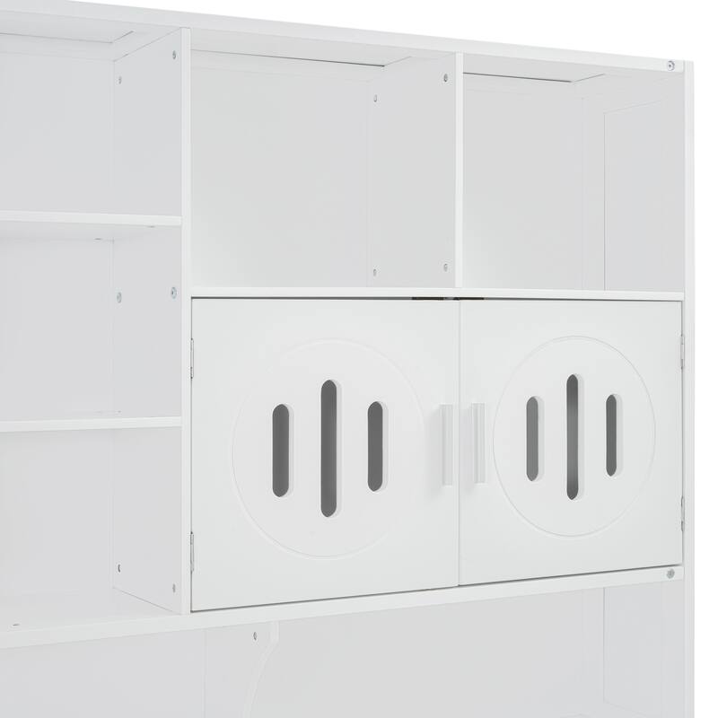 Full Size Bed Frame with All-in-One Bookcase, Full DayBed with Hydraulic Bed, Wood Platform Bed No Box Spring Needed