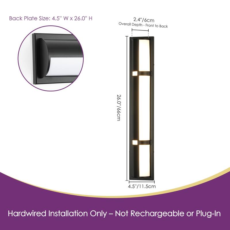 26" Modern Black/Gold LED Wall Sconce - 11W 3000K Warm Light, Linear Fixture for Bedroom & Hallway