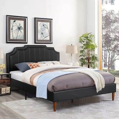 VECELO Black Faux Leather Upholstered Platform Bed- Just Have Full Size Bed