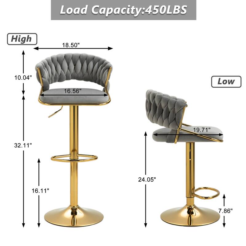 Modern Velvet Counter Bar Stools with Backs(Set of 2)