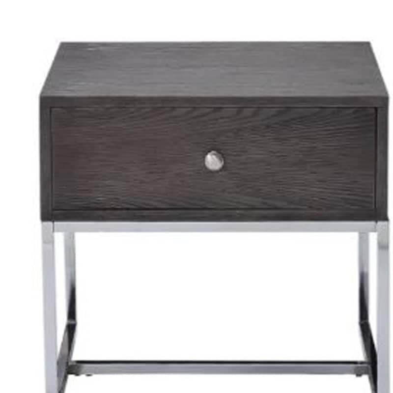 22” Grey Oak Wood Rectangular Side End Table with Chrome Frame and Drawer for Living Room or Bedroom - 22''L x 20''W x 22''H